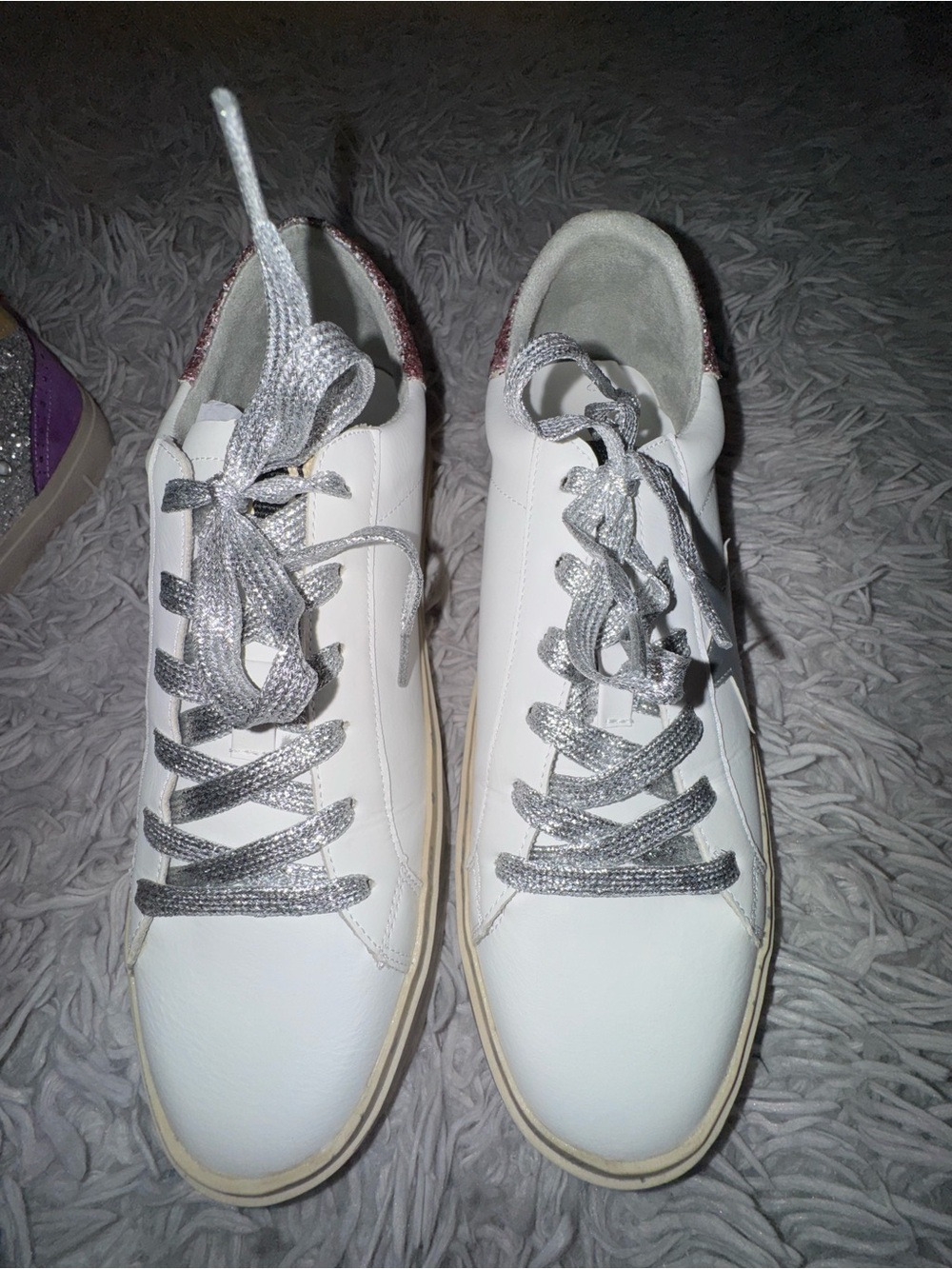 SHU SHOP Reba Glitter Star Platform Sneakers White Pink Silver Size 10